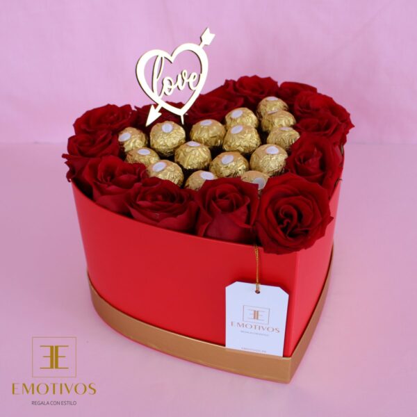 Caja Corazón con Rosas y Bombones Ferrero